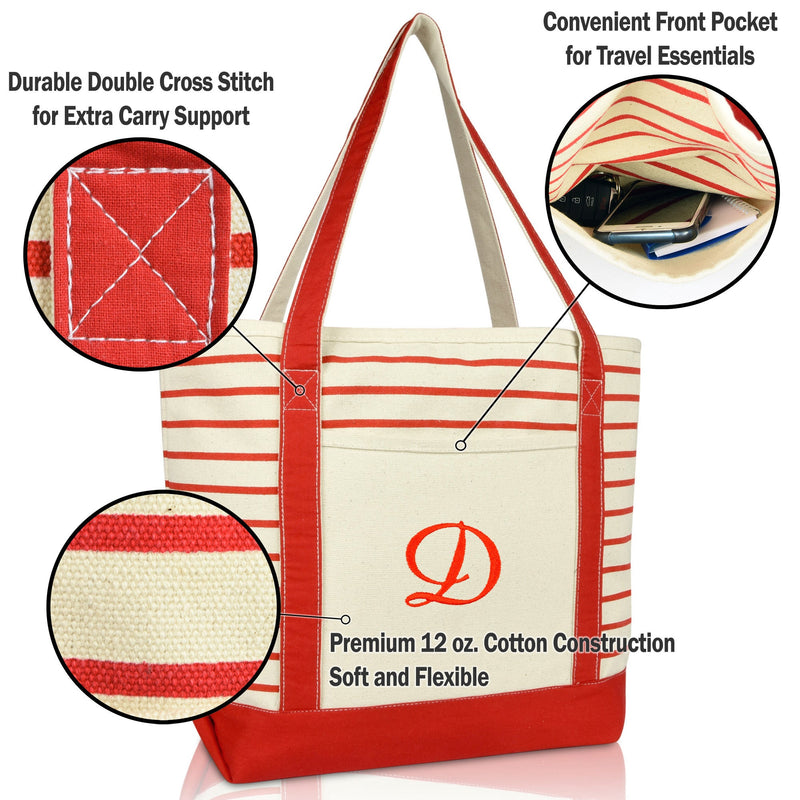 Dalix Striped D-Initial Tote Bag Womens Ballent Letter D