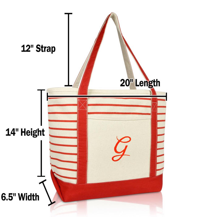 Dalix Striped G-Initial Tote Bag Womens Ballent Letter G