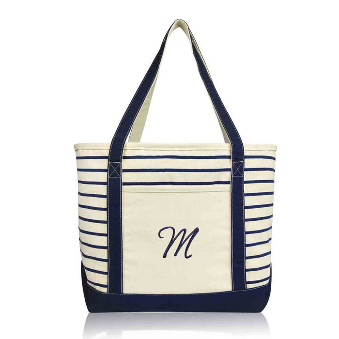 Dalix Striped M-Initial Tote Bag Womens Ballent Letter M