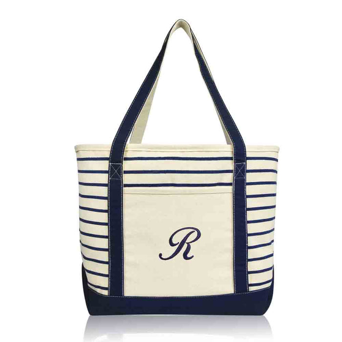 Dalix Striped R-Initial Tote Bag Womens Ballent Letter R
