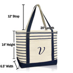 Dalix  Striped V-Initial Tote Bag Womens Ballent Letter V