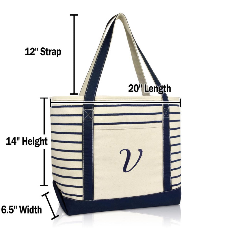 Dalix  Striped V-Initial Tote Bag Womens Ballent Letter V