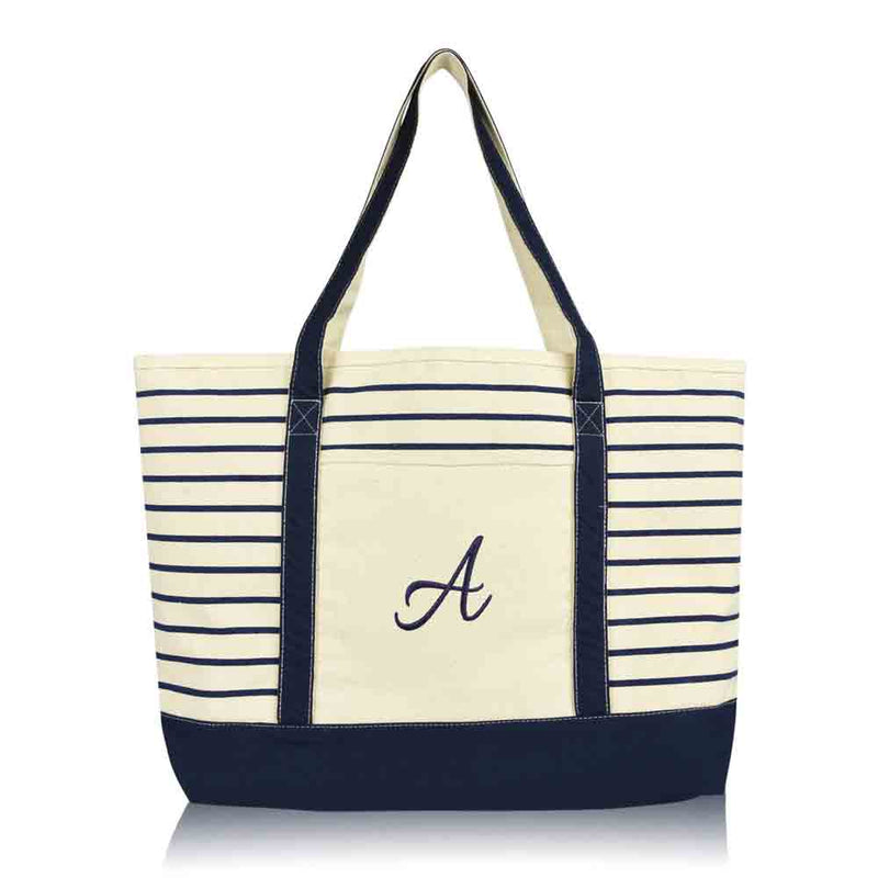 Dalix Striped A-Initial Tote Bag Womens Ballent Letter A
