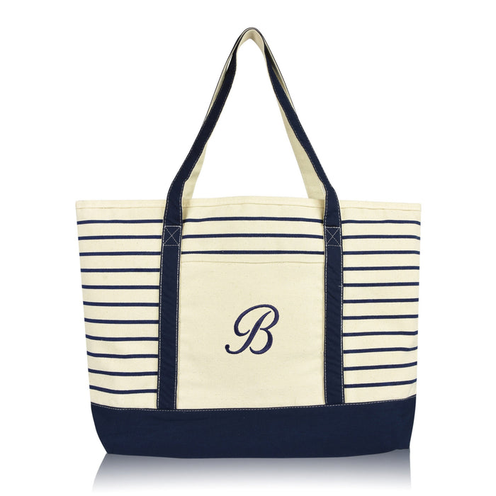 Dalix Striped B-Initial Tote Bag Womens Ballent Letter B