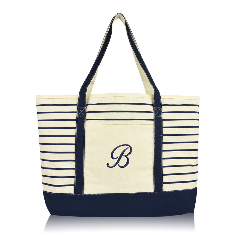 Dalix Striped B-Initial Tote Bag Womens Ballent Letter B