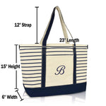 Dalix Striped B-Initial Tote Bag Womens Ballent Letter B