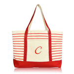 Dalix Striped C-Initial Tote Bag Womens Ballent Letter C