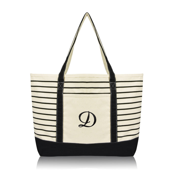 Dalix Striped D-Initial Tote Bag Womens Ballent Letter D