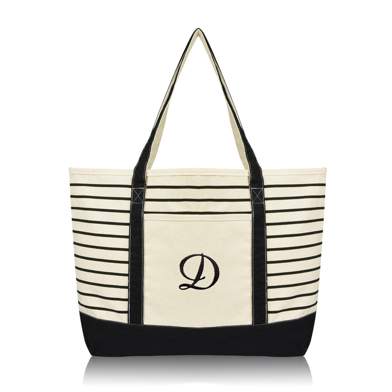 Dalix Striped D-Initial Tote Bag Womens Ballent Letter D