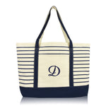 Dalix Striped D-Initial Tote Bag Womens Ballent Letter D