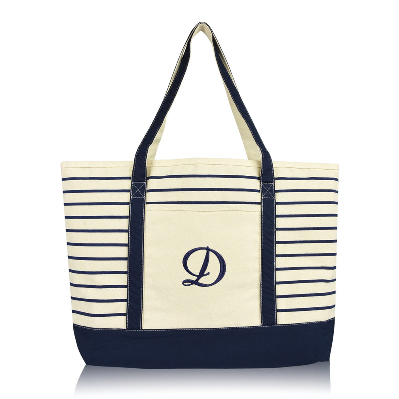 Dalix Striped D-Initial Tote Bag Womens Ballent Letter D