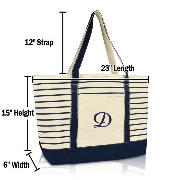 Dalix Striped D-Initial Tote Bag Womens Ballent Letter D