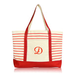 Dalix Striped D-Initial Tote Bag Womens Ballent Letter D