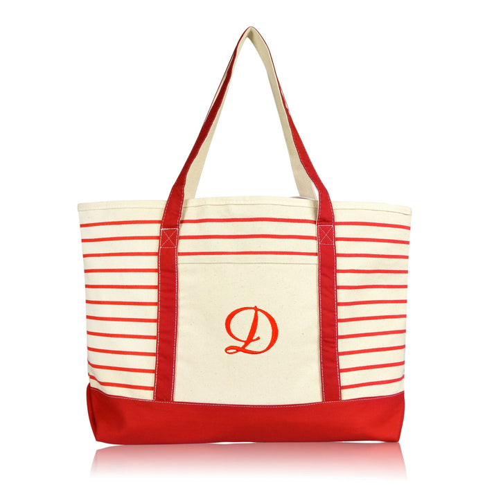 Dalix Striped D-Initial Tote Bag Womens Ballent Letter D