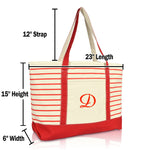 Dalix Striped D-Initial Tote Bag Womens Ballent Letter D
