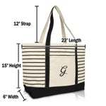 Dalix Striped I-Initial Tote Bag Womens Ballent Letter I