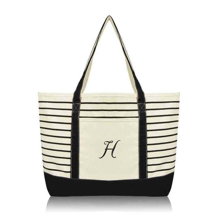 Dalix Striped H-Initial Tote Bag Womens Ballent Letter H