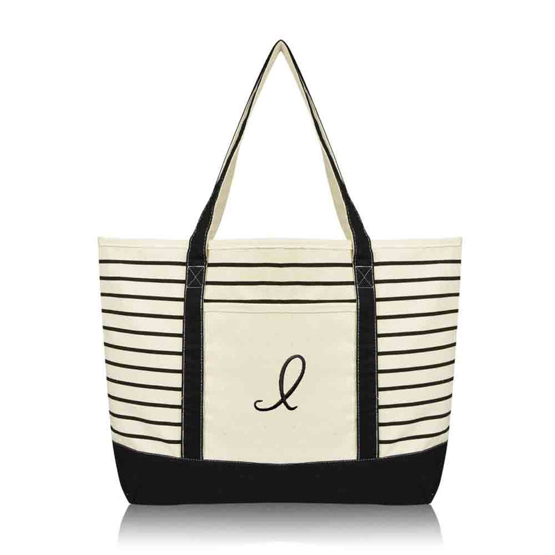 Dalix Striped I-Initial Tote Bag Womens Ballent Letter I