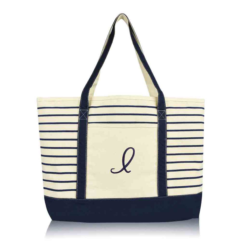Dalix Striped I-Initial Tote Bag Womens Ballent Letter I