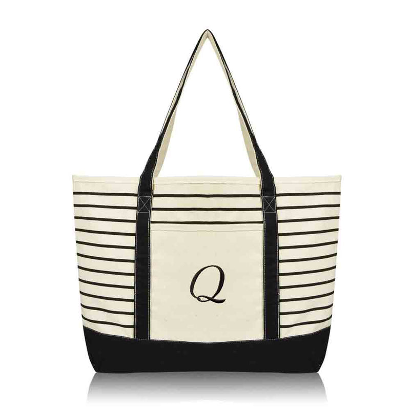 Dalix Striped Q-Initial Tote Bag Womens Ballent Letter Q