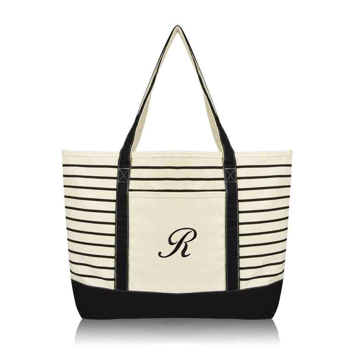Dalix Striped R-Initial Tote Bag Womens Ballent Letter R