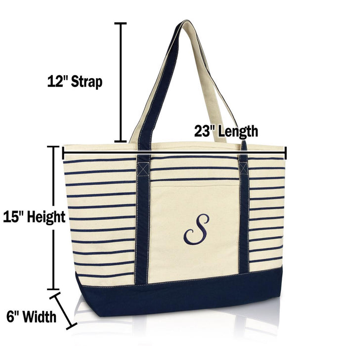 Dalix Striped S-Initial Tote Bag Womens Ballent Letter S