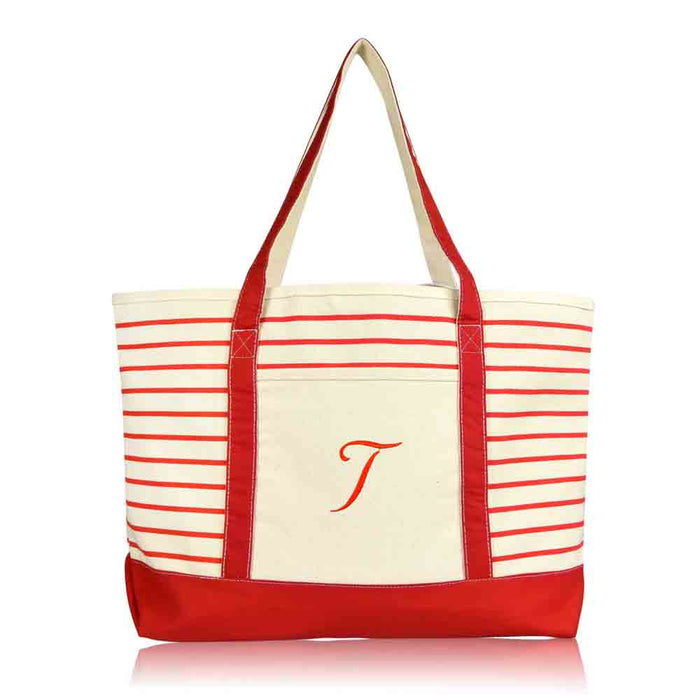 Dalix Striped T-Initial Tote Bag Womens Ballent Letter T