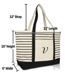 Dalix  Striped V-Initial Tote Bag Womens Ballent Letter V