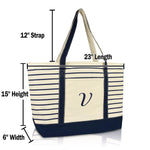 Dalix  Striped V-Initial Tote Bag Womens Ballent Letter V