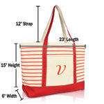 Dalix  Striped V-Initial Tote Bag Womens Ballent Letter V