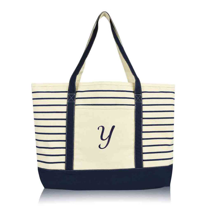 Dalix Striped Y-Initial Tote Bag Womens Ballent Letter Y