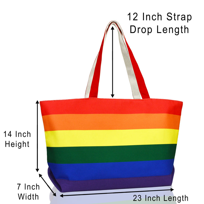 Dalix Rainbow Tote Bag with Zippered Top